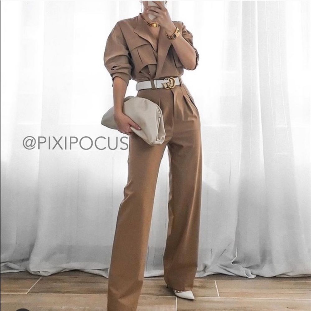 ZARA Long Jumpsuit With Pockets Camel